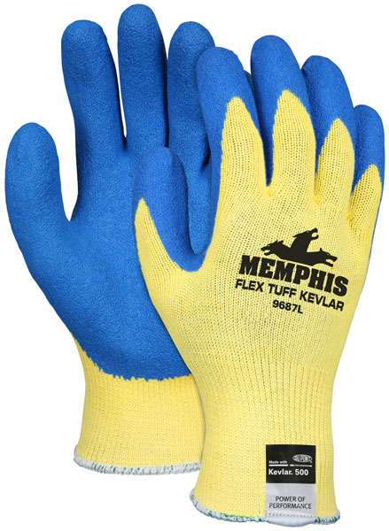GLOVE  KEVLAR W TEXTURED;BLUE LATEX COATING LARGE - Latex, Supported